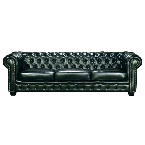 Chesterfield Birmingham Καναπές 4Θέσιος Σαλονιού Καθιστικού, Δέρμα Antiquegreen 241x92x74cm