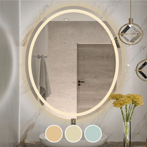 Led-3 Καθρέπτης Τοίχου Oval - Φωτιζόμενος - Αφής, Με 3 Επιλογές Εναλλαγής Χρωμάτων 60x70cm