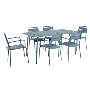 Brio Slat Set Τραπεζαρία Κήπου -Βεράντας (6+1), Μέταλλο Βαφή Sandy Blue 5415C 160x90x73 - chair 57x58x84cm
