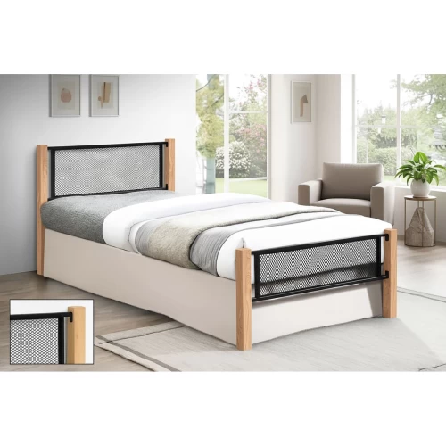 Νετ Κρεβάτι Μονό Για Στρώμα 90X190Cm, Μέταλλο Βαφή Μαύρο, Ξύλο Φυσικό 95x200x81cm(Στρώμα 90x190)cm