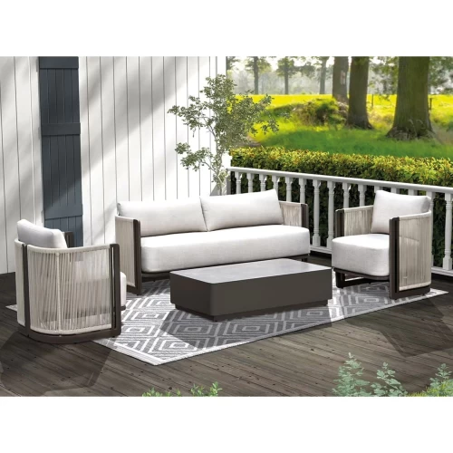 Boston Living Set Σαλόνι Καθιστικό Κήπου - Βεράντας Alu Ανθρακί - Μπεζ 204x73x76-72x73x76-130x70x30cm