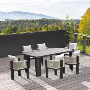Boston Dining Set Τραπεζαρία Κήπου Βεράντας: Τραπέζι + 6 Πολυθρόνες Alu Ανθρακί - Μπεζ Table200x106x75-Chair:54x56x80