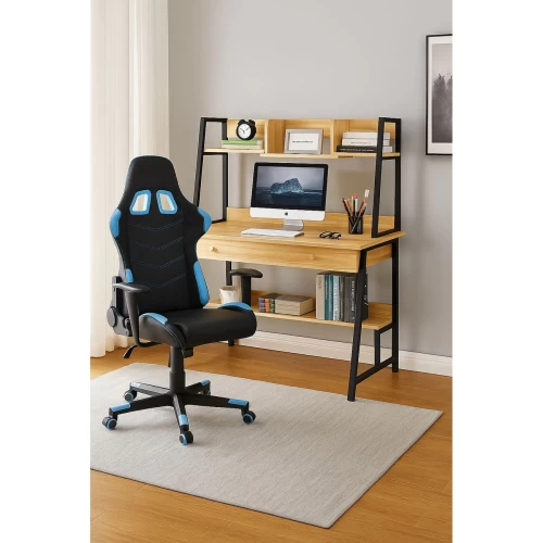 Student-1 Set Γραφείο Η/Υ Sonoma - Μαύρο + Πολυθρόνα Gaming Μαύρο - Μπλε Desk:120x48x73 Chair:67x69x124