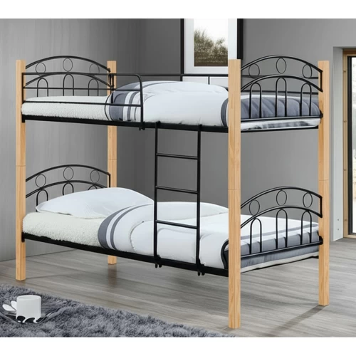 Norton Κρεβάτι Κουκέτα Μέταλλο Βαφή Μαύρο, Ξύλο Φυσικό 97x201x160cm (Στρώμα 90x190cm)