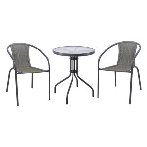 Baleno-W Set Κήπου - Βεράντας: Τραπέζι + 2 Πολυθρόνες Μέταλλο Ανθρακί, Wicker Mixed Grey Table:Φ60x70 Armchair:52x60x72