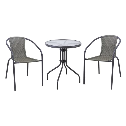 Baleno-W Set Κήπου - Βεράντας: Τραπέζι + 2 Πολυθρόνες Μέταλλο Ανθρακί, Wicker Mixed Grey Table:Φ60x70 Armchair:52x60x72