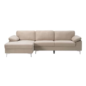Alex Καναπές Σαλονιού Καθιστικού Δεξιά Γωνία, Ύφασμα Μπεζ Velure 264x132x75cm H.80cm