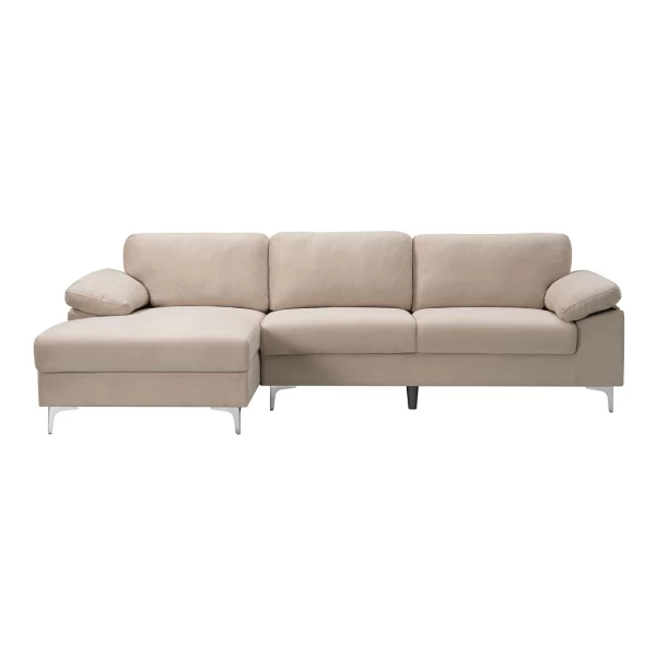 Alex Καναπές Σαλονιού Καθιστικού Δεξιά Γωνία, Ύφασμα Μπεζ Velure 264x132x75cm H.80cm