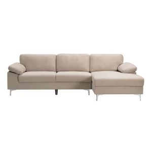 Alex Καναπές Σαλονιού Καθιστικού Αριστερή Γωνία, Ύφασμα Μπεζ Velure 264x132x75cm H.80cm
