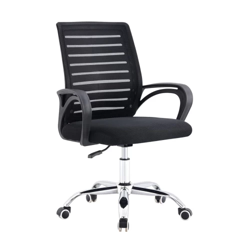 Bf2140 Πολυθρόνα Γραφείου Μέταλλο Χρώμιο, Mesh Μαύρο 63x58x89/99cm