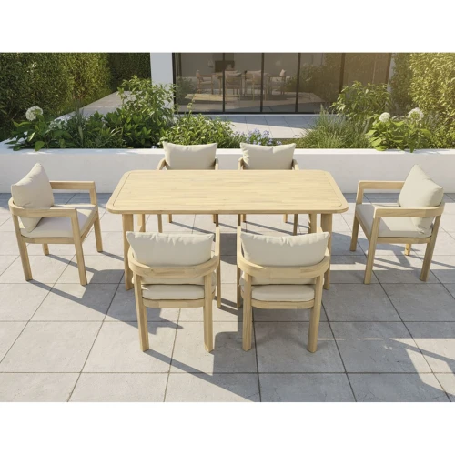Florida Dining Set Τραπεζαρία Κήπου Βεράντας (7Τ), Acacia, Μαξιλάρια Μπεζ Table:180x90x75-Chair:59x59x83