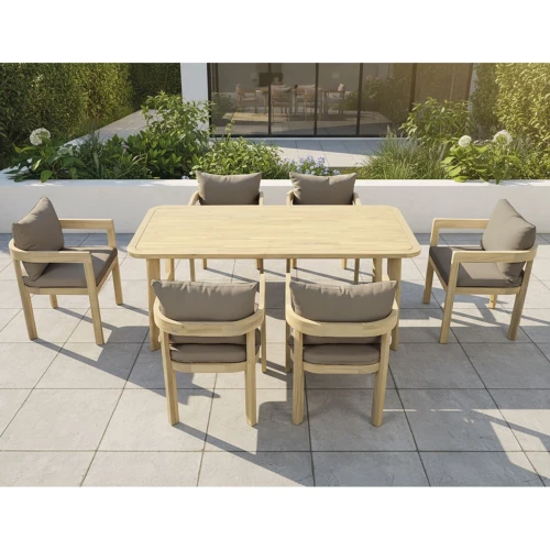 Florida Dining Set Τραπεζαρία Κήπου Βεράντας (7Τ), Acacia, Μαξιλάρια Cappuccino Table:180x90x75-Chair:59x59x83
