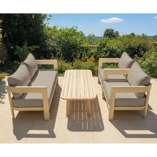 Florida Living Set Σαλόνι Καθιστικό Κήπου-Βεράντας (4Τ), Acacia, Μαξιλάρια Cappuccino 146x70x76-76x70x76-130x60x41cm