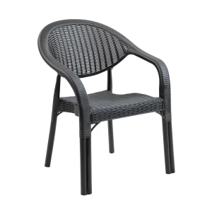 Bamboo Pro Πολυθρόνα Κήπου - Βεράντας Στοιβαζόμενη, Pp-Uv (Rattan Look) Ανθρακί 63x61x81cm