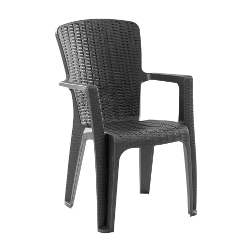 Side Πολυθρόνα Κήπου-Βεράντας Στοιβαζόμενη, (Rattan Look) Pp-Uv Απόχρωση Ανθρακί 59x61x89cm