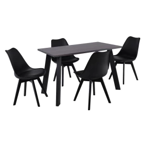 Martin Set Τραπεζαρία: Τραπέζι + 4 Καρέκλες, Mdf Grey Walnut, Μέταλλο-Ξύλο-Pp Και Pu Μαύρο Table:120x70x75 Chair:49x57x82
