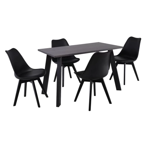 Martin Set Τραπεζαρία: Τραπέζι + 4 Καρέκλες, Mdf Grey Walnut, Μέταλλο-Ξύλο-Pp Και Pu Μαύρο Table:120x70x75 Chair:49x57x82