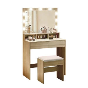 Lucy Set Τουαλέτα Με Σκαμπό, Απόχρωση Sonoma, Καθρέπτης Led & Θύρα Usb 80x40x75/140cm