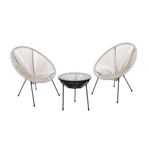 Acapulco Set Κήπου - Βεράντας: Τραπέζι+2 Πολυθρόνες, Μέταλλο Μαύρο / Rattan Άσπρο & Μαύρο Τραπ:Φ50x50cm - Πολ:70x69x81cm