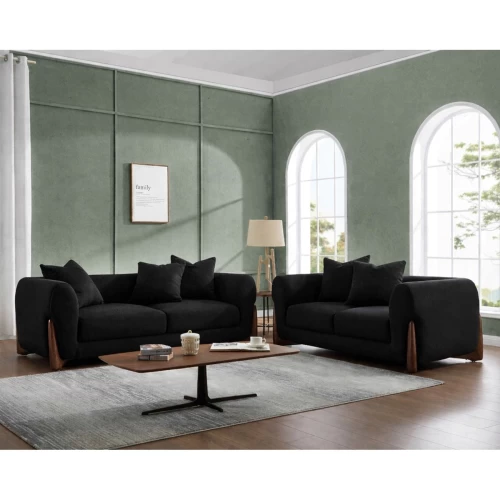 Kansas Set Σαλόνι - Καθιστικό, 2Θέσιος-3Θέσιος, Teddy Ύφασμα Μαύρο 174x99 / 211x99 x H90cm