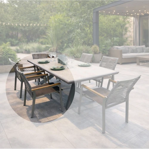 Sierra Πολυθρόνα Dining Στοιβαζόμενη Αλουμινίου, Μπεζ Padded Textilene & Flat Rope 56x65x87cm