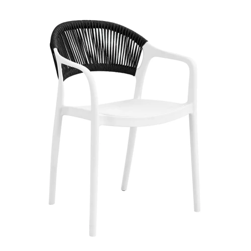 Donna Πολυθρόνα-Pro Στοιβαζόμενη, Pp-Uv Άσπρο, Rope Wicker Μαύρο 57x55x79cm
