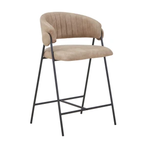 Alfredo Σκαμπό Bar Μέταλλο Βαφή Μαύρο, Ύφασμα Suede Μπεζ 58x56x66/96cm