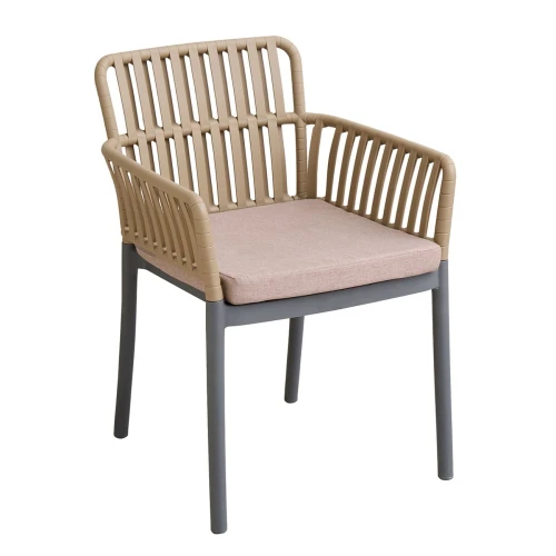 Sylvia Πολυθρόνα Βεράντας- Κήπου, Pp-Uv Sand Beige- Ανθρακί, Μαξιλάρι Μπεζ (Kd) 56x61x80cm