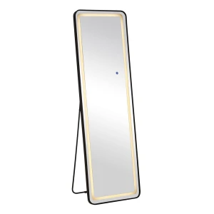 Led-7 Καθρέπτης Τοίχου-Δαπέδου Φωτιζόμενος, Αλουμίνιο Μαύρο, Αφής Με 3 Επιλογές Φωτισμού 50x32x160cm