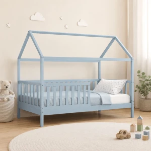 Dream Τ.montessori Παιδικό Κρεβάτι Με Στρώμα 90X190/19Cm, Ξύλο Πεύκου Απόχρωση Γαλάζιο 197x97x132cm