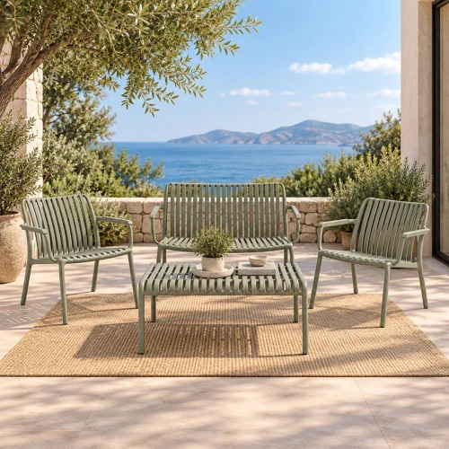 Modo Set Σαλόνι Κήπου Pp-Uv Olive Green: Καναπές + 2 Πολυθρόνες + Τραπεζάκι Τραπεζάκι+Καναπέ+2 Πολυθρόνες