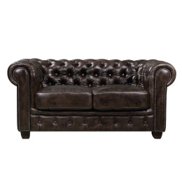 Chesterfield Birmingham Καναπές 2Θέσιος Σαλονιού Καθιστικού,Δέρμα Απόχρωση Καφέ 155x91x74cm