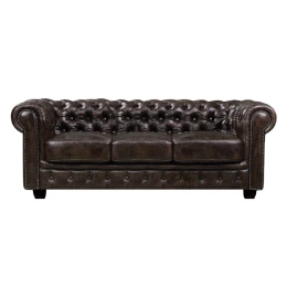 Chesterfield Birmingham Καναπές 3Θέσιος Σαλονιού Καθιστικού,Δέρμα Απόχρωση Καφέ 201x92x74cm