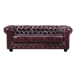 Chesterfield Birmingham Καναπές 3Θέσιος Σαλονιού Καθιστικού, Δέρμα Antique Red 201x92x74cm