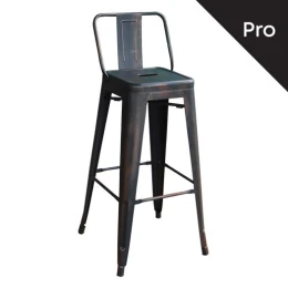 Relix Σκαμπό Bar-Pro Με Πλάτη, Μέταλλο Βαφή Antique Black 43x43x76/100cm