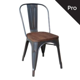 Relix Wood Καρέκλα-Pro, Στοιβαζόμενη, Μέταλλο Βαφή Antique Black,Κάθισμα Dark Oak 45x51x85cm