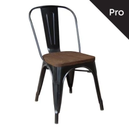 Relix Wood Καρέκλα-Pro, Στοιβαζόμενη, Μέταλλο Βαφή Μαύρο, Κάθισμα Dark Oak 45x51x85cm