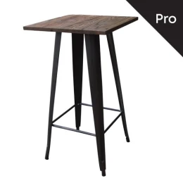 Relix Wood Τραπέζι Bar-Pro, Μέταλλο Βαφή Antique Black, Απόχρωση Ξύλου Dark Oak 60x60x102cm