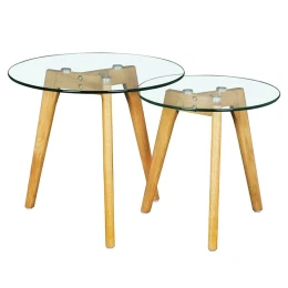 Target Τραπεζάκι Βοηθητικό Ξύλο - Γυαλί 8Mm Φ50cm H.46cm