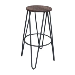 Arco Wood Σκαμπό Bar, Μέταλλο Βαφή Μαύρο, Ξύλο Απόχρωση Dark Oak Φ52cm H.76cm ( Κάθισμα Φ33cm)