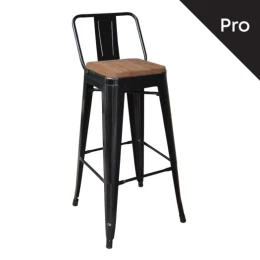 Relix Wood Σκαμπό Bar-Pro Με Πλάτη, Μέταλλο Βαφή Μαύρο, Απόχρωση Ξύλου Dark Oak 44x44x75/100cm