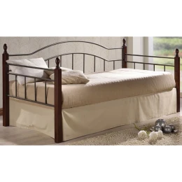 Vincent Daybed Κρεβάτι Μονό Μέταλλο Βαφή Μαύρο, Ξύλο Καρυδί 98x201x99cm για Στρώμα 90x190