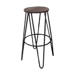 Arco Wood Σκαμπό Bar, Μέταλλο Βαφή Antique Black, Ξύλο Απόχρωση Dark Oak Φ52cm H.76cm ( Κάθισμα Φ33cm)