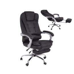Bf9700 Relax Πολυθρόνα Γραφείου Διευθυντή, Με Υποπόδιο, Βάση Χρώμιο,Pu Μαύρο 67x72x120/128cm