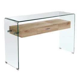 Glasser Wood Κονσόλα Γυαλί Clear 12Mm - Ράφι Με Συρτάρι Απόχρωση Δρυς 120x40x75cm
