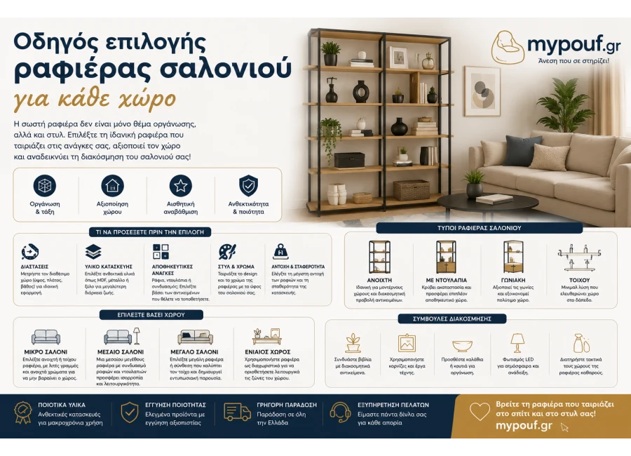 Οδηγός επιλογής ραφιέρας σαλονιού για κάθε χώρο