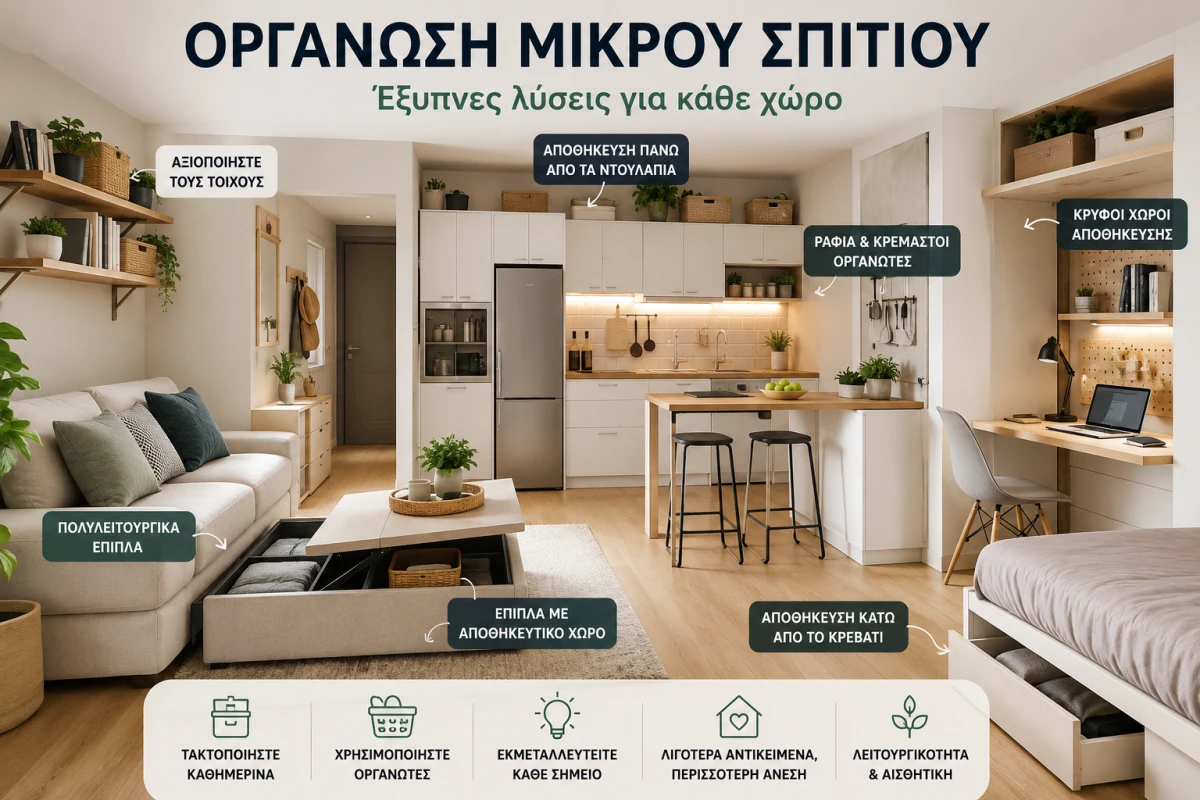 Οργάνωση Μικρού Σπιτιού: 100+ Έξυπνες Ιδέες & Συμβουλές Εξοικονόμησης Χώρου