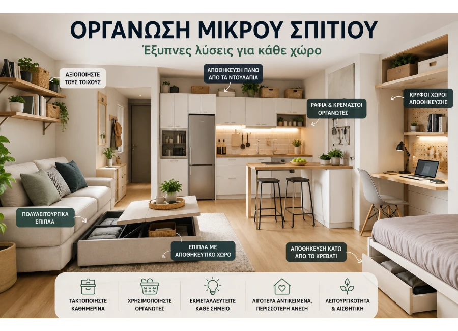 Οργάνωση Μικρού Σπιτιού: 100+ Έξυπνες Ιδέες & Συμβουλές Εξοικονόμησης Χώρου