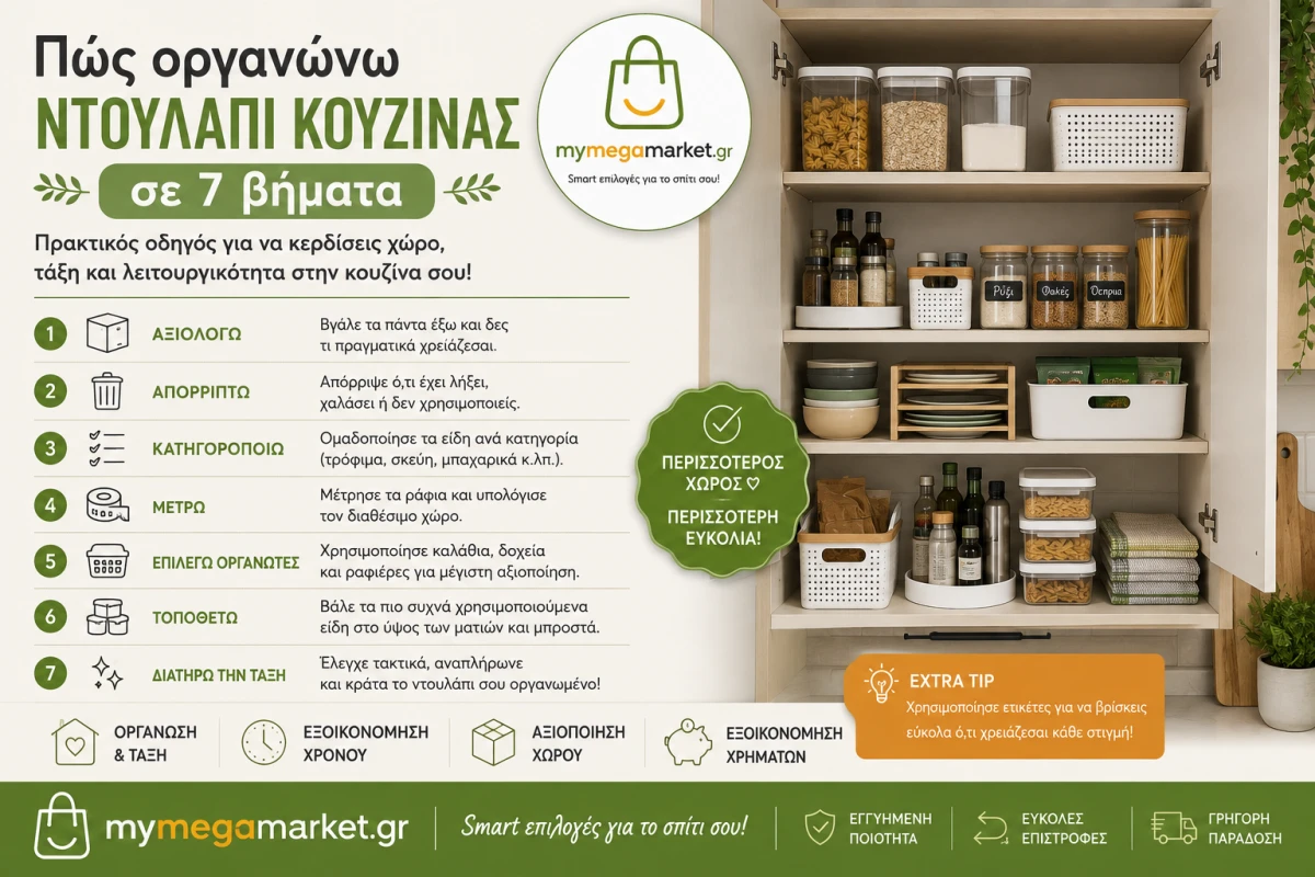 Πώς οργανώνω ντουλάπι κουζίνας σε 7 βήματα