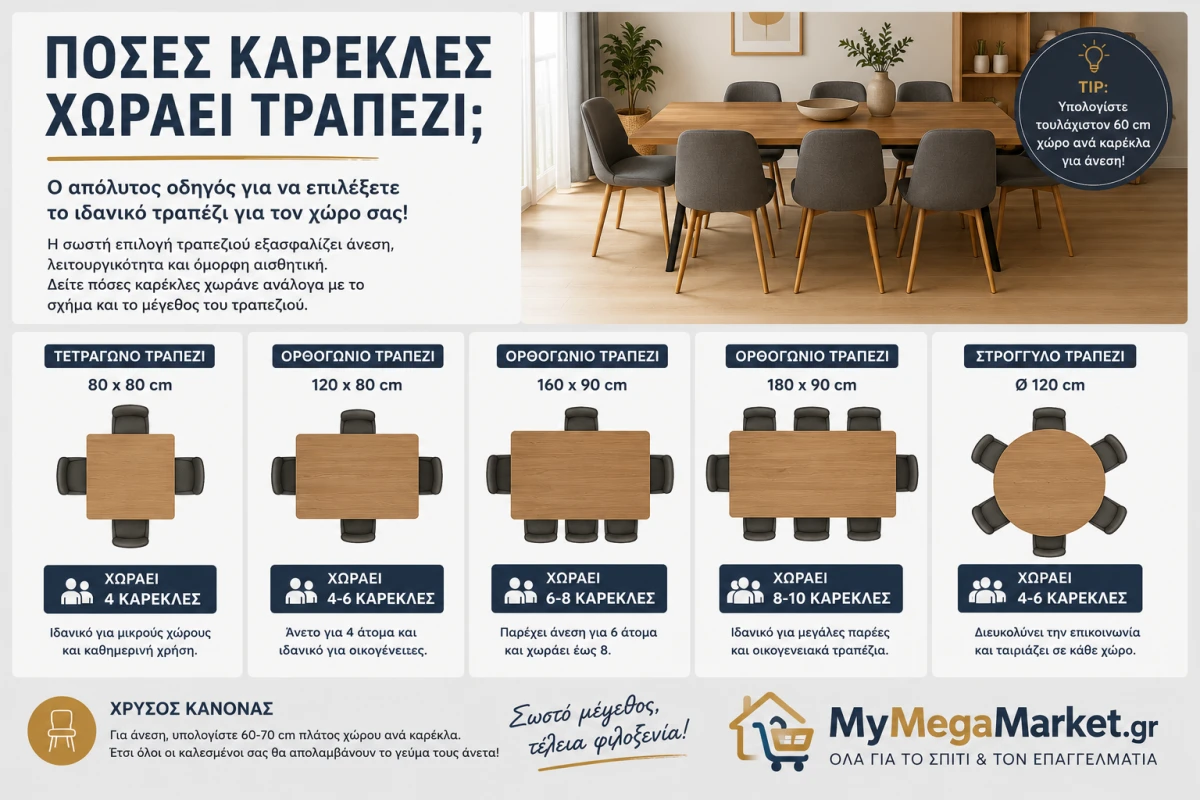 Πόσες καρέκλες χωράει τραπέζι τραπεζαρίας;